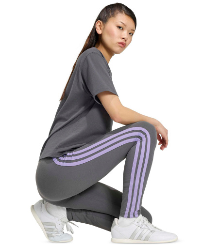 adidas Plus Size Essentials 3-Stripes Cotton Leggings - Grey Five/magic Lilac