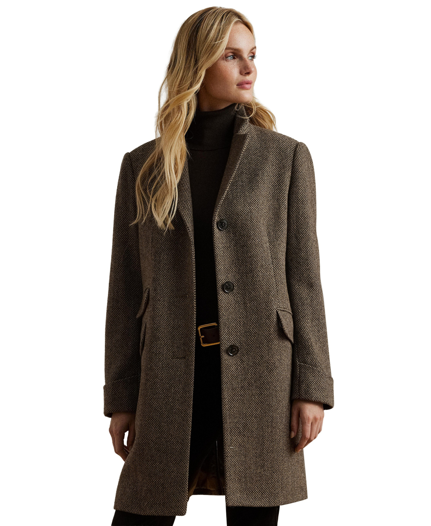 Lauren Ralph Lauren Women's Single-Breasted Walker Coat, Created for Macy's - Brown Broken Twill