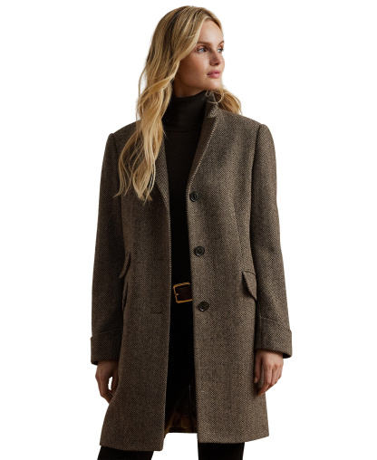 Lauren Ralph Lauren Women's Single-Breasted Walker Coat, Created for Macy's - Brown Broken Twill
