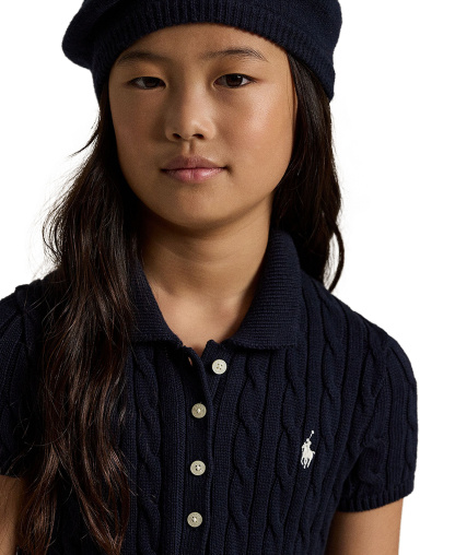 Polo Ralph Lauren Girls' 7-16 Cable-Knit Polo Sweater Dress - Navy