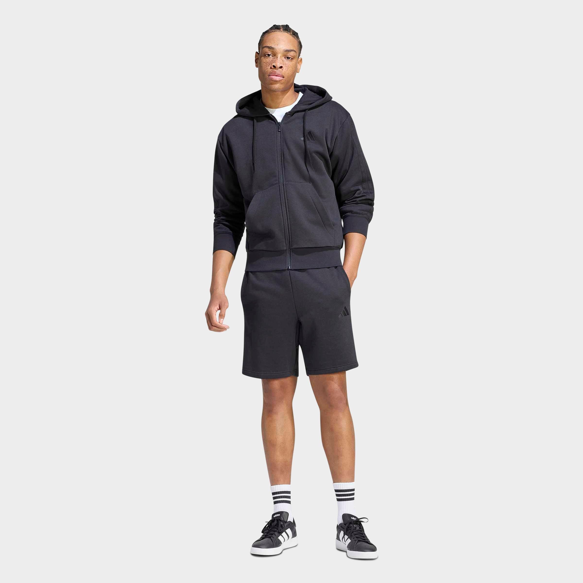 Men's adidas Essentials 3-Stripes Fleece Shorts - Black/Black