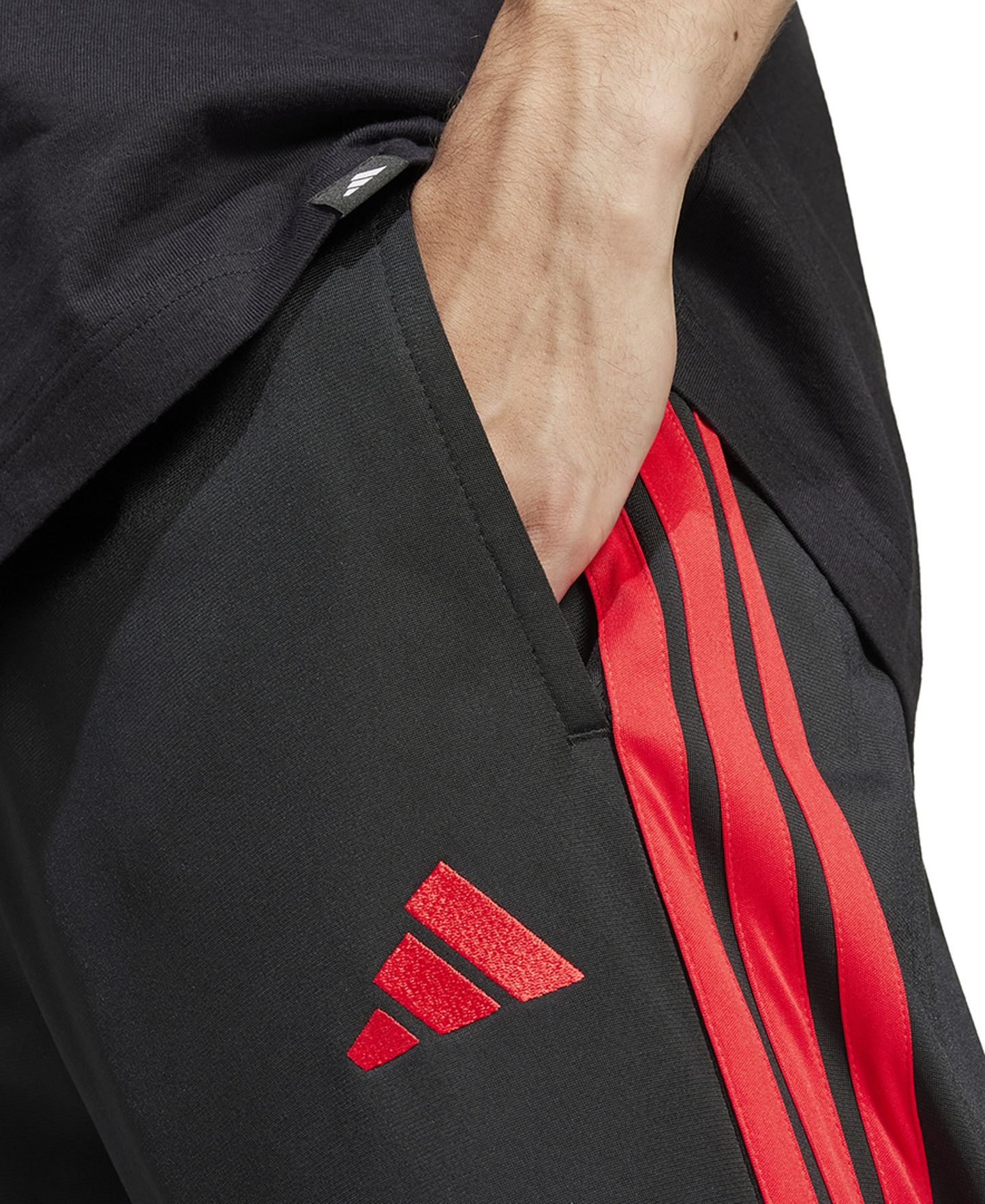 adidas Men's 3-Stripes Regular Open Hem Track Pants - Black/Red