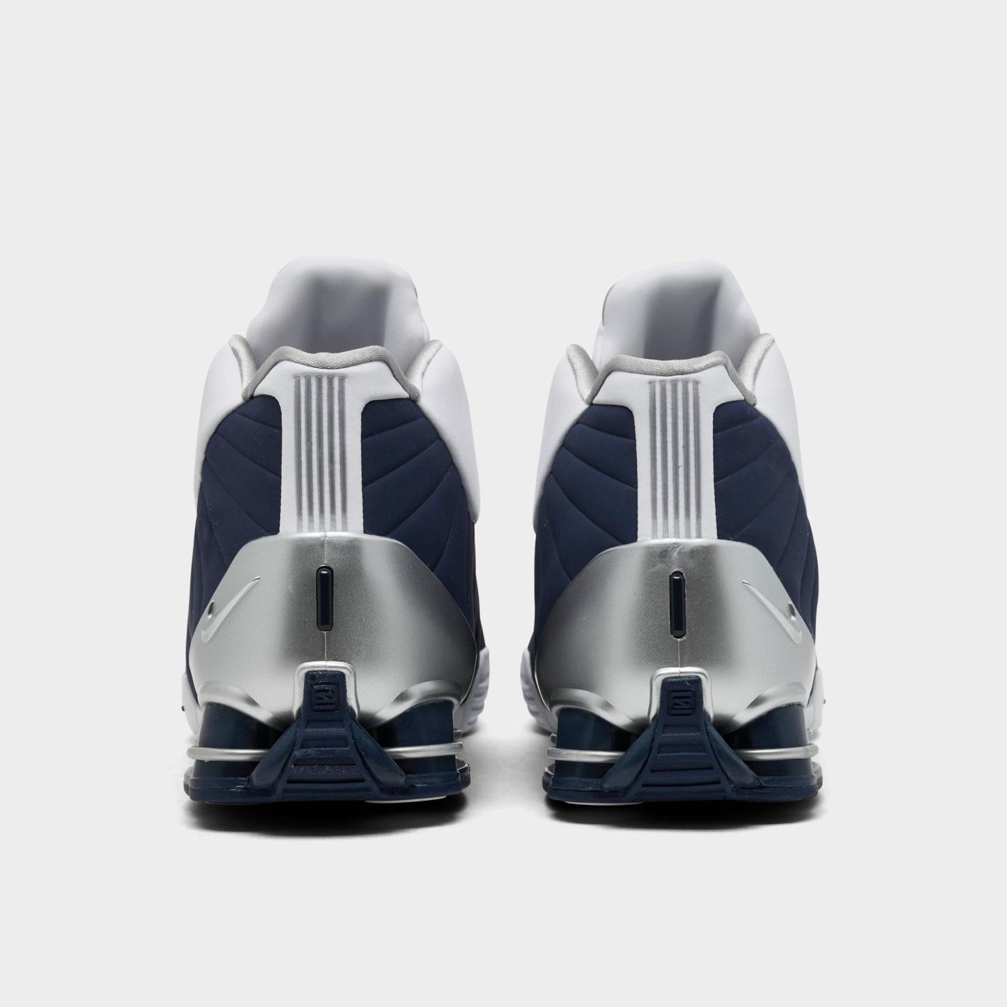 Men's Nithtke Shox BB4 Basketball Shoes - White/Midnight Navy/Metallic Silver - Back view