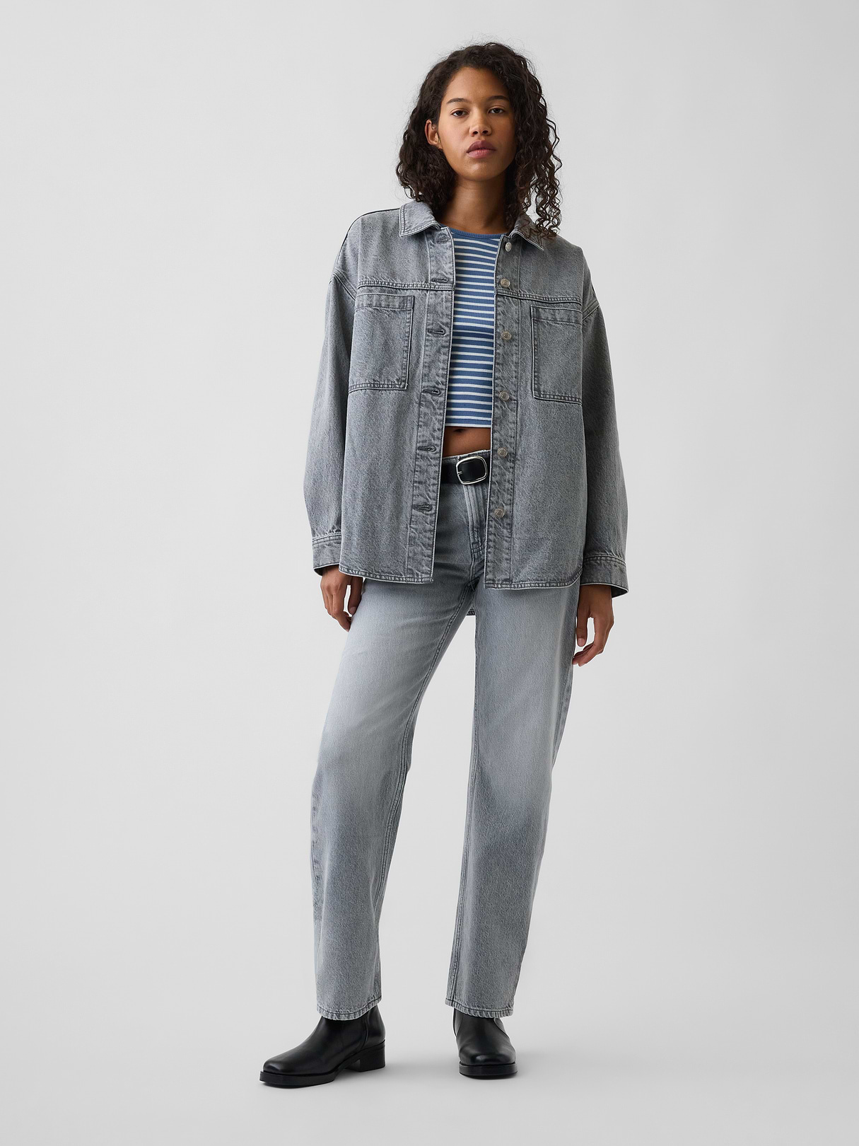 Mid Rise Straight Taper Jeans - Grey wash