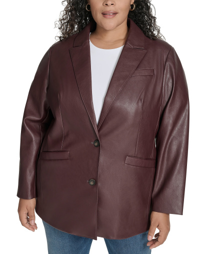 Levi's Women's Single-Breasted Faux-Leather Blazer - Oxblood