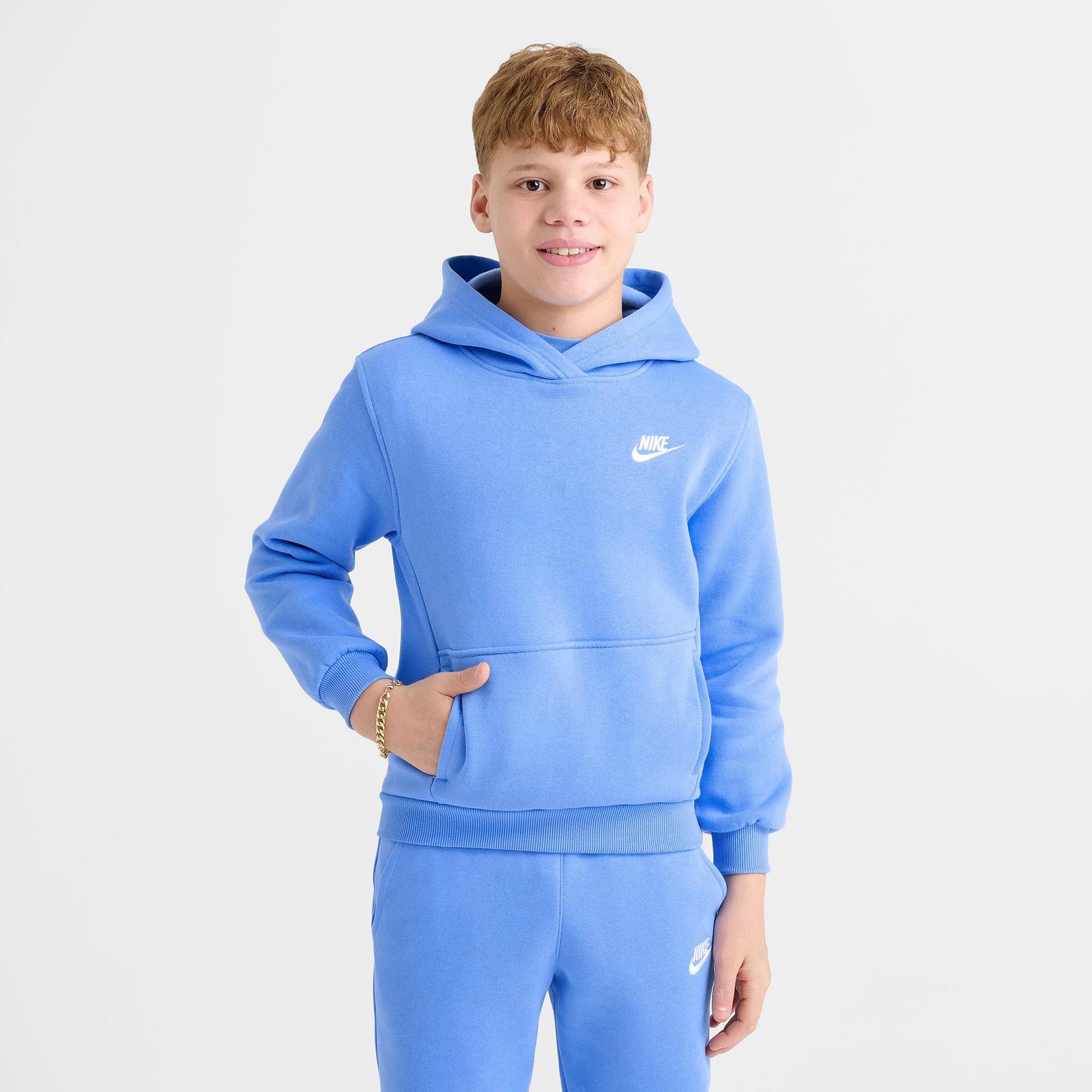 Big Kids' Nike Sportswear Club Fleece Pullover Hoodie - Black/White (FD3000B-414)