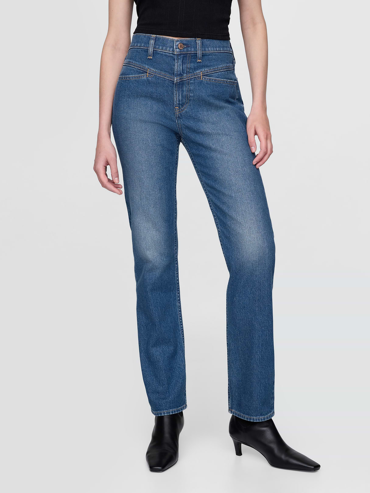 High Rise Twisted-Seam '90s Slim Straight Jeans - Western medium wash