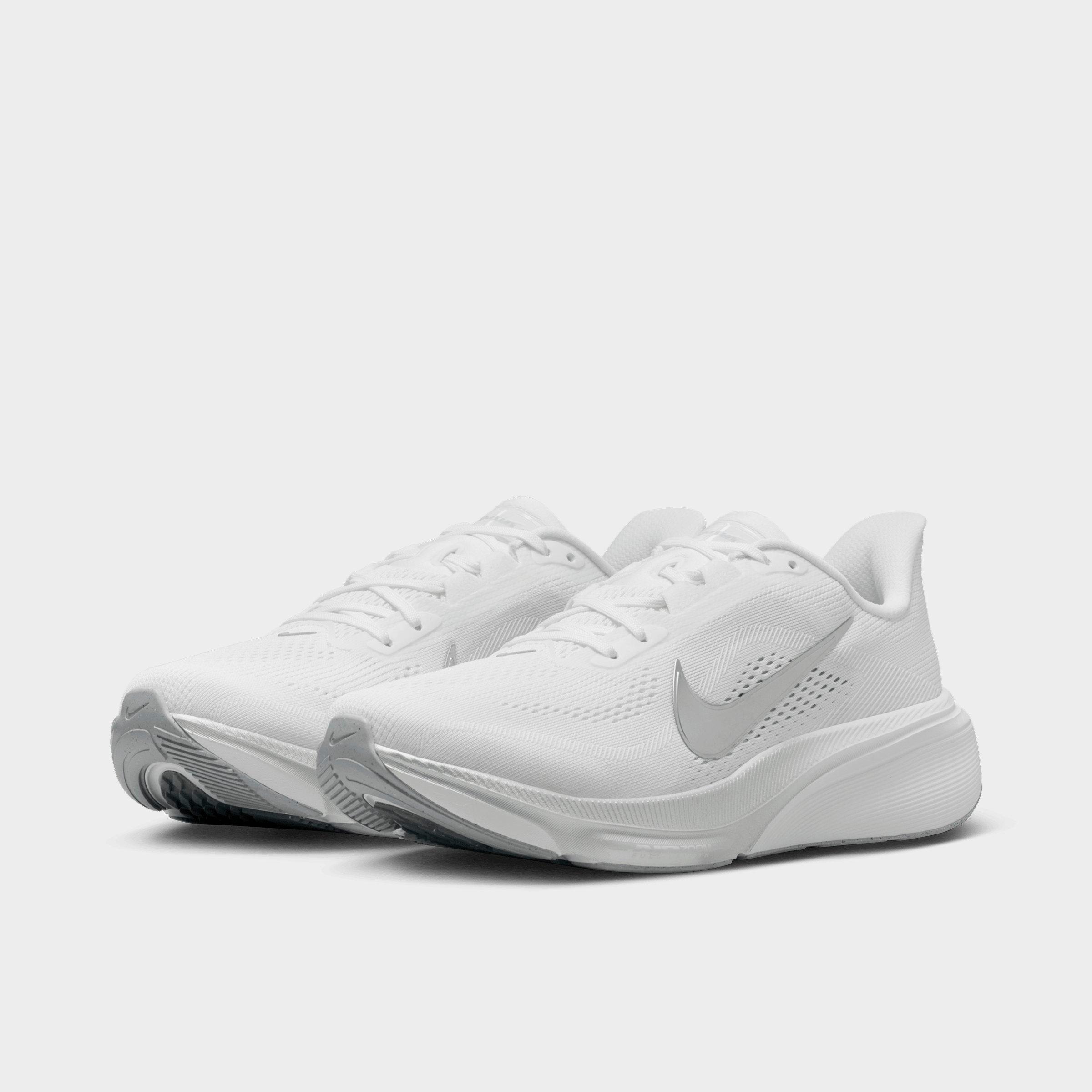 Women's Nithtke Pegasus 42 Running Shoes - Part 2 - White/Wolf Grey/Cool Grey/Metallic Silver - Both shoes facing left