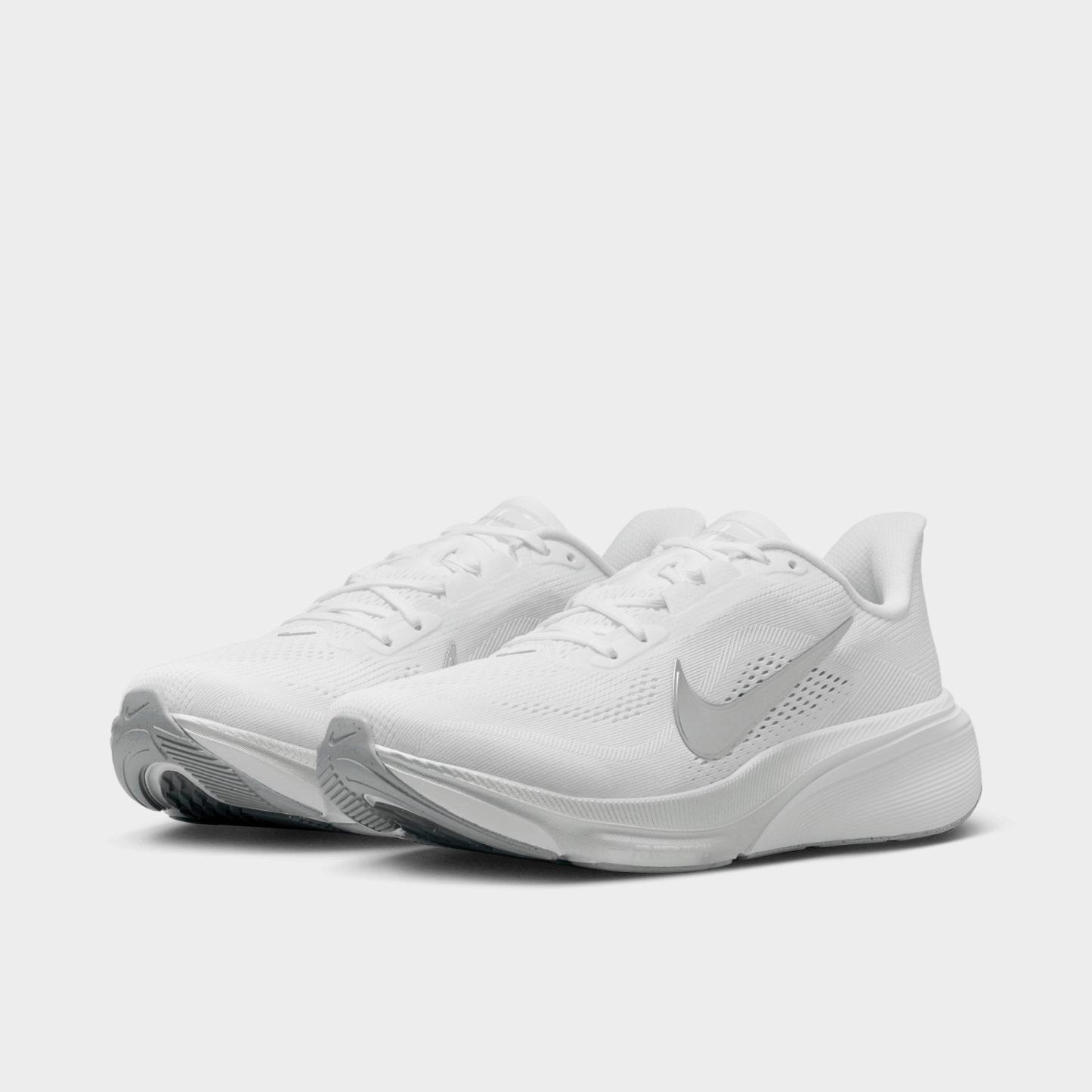 Women's Nithtke Pegasus 42 Running Shoes - Part 2 - White/Wolf Grey/Cool Grey/Metallic Silver - Both shoes facing left