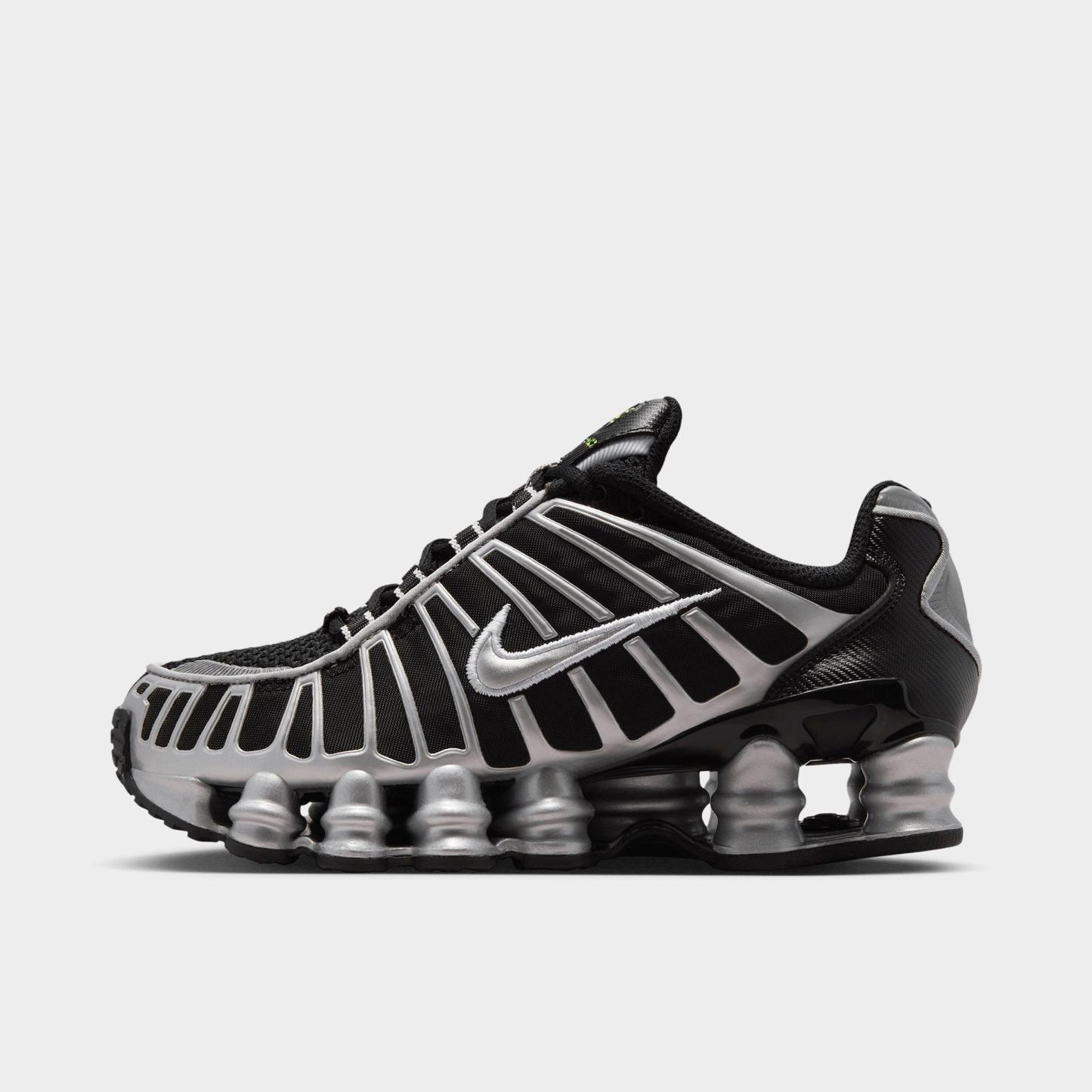 Big Kids' Nithtke Shox TL Casual Shoes - Black/Volt Ice/Photon Dust/Metallic Silver - Left shoe facing left. Outside of the shoe.