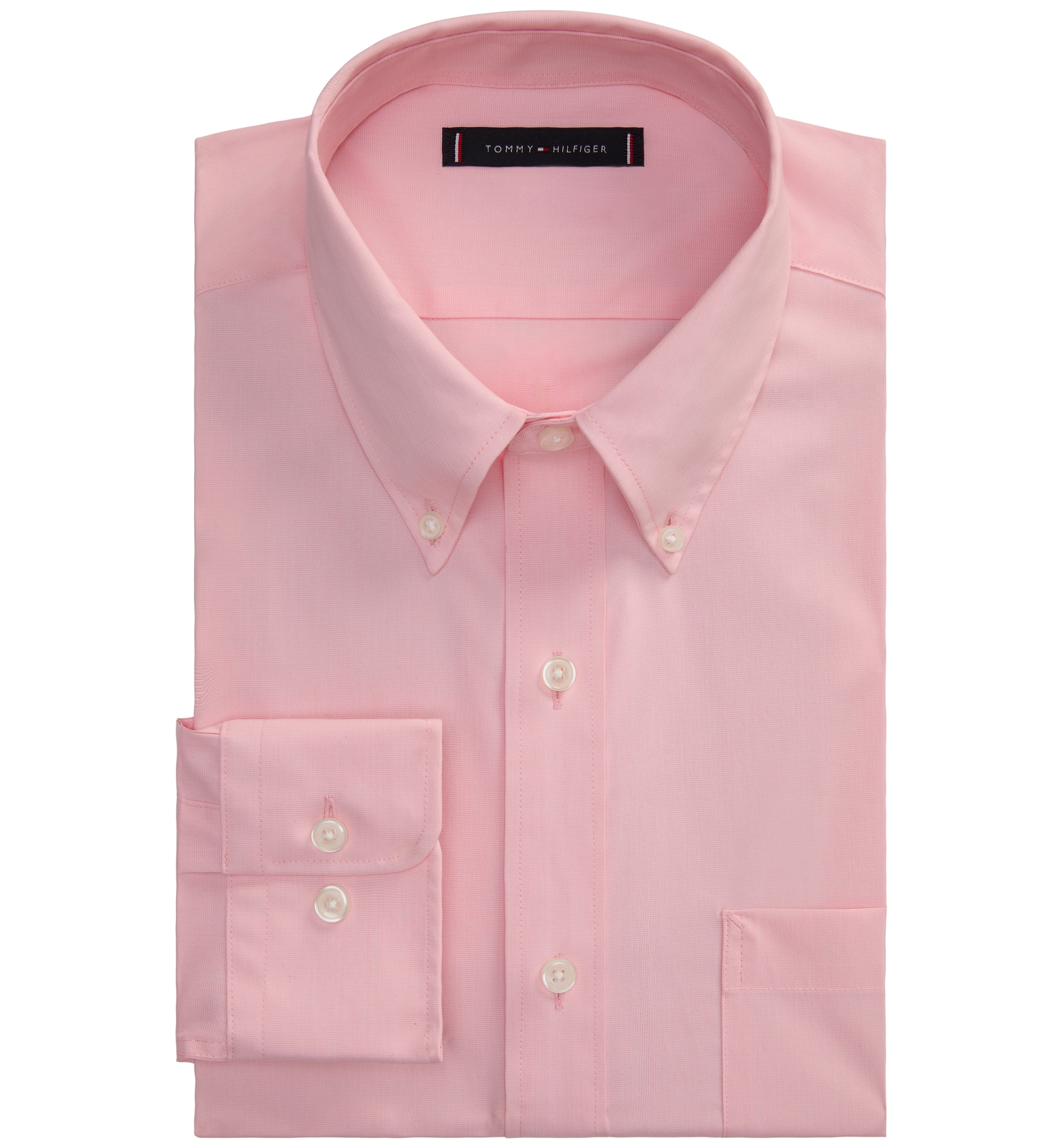 Tommy Hilfiger Men's Regular Fit Wrinkle Resistant Stretch Dress Shirt - Coral