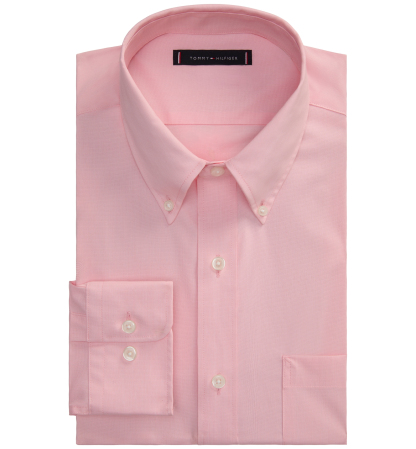 Tommy Hilfiger Men's Regular Fit Wrinkle Resistant Stretch Dress Shirt - Coral