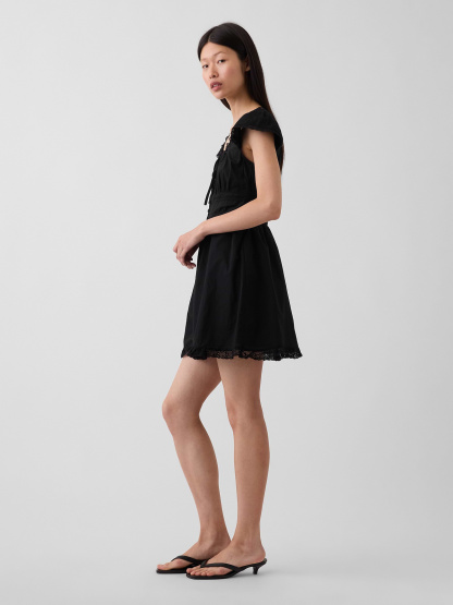 Scoop Neck Lace-Trim Mini Dress - True black
