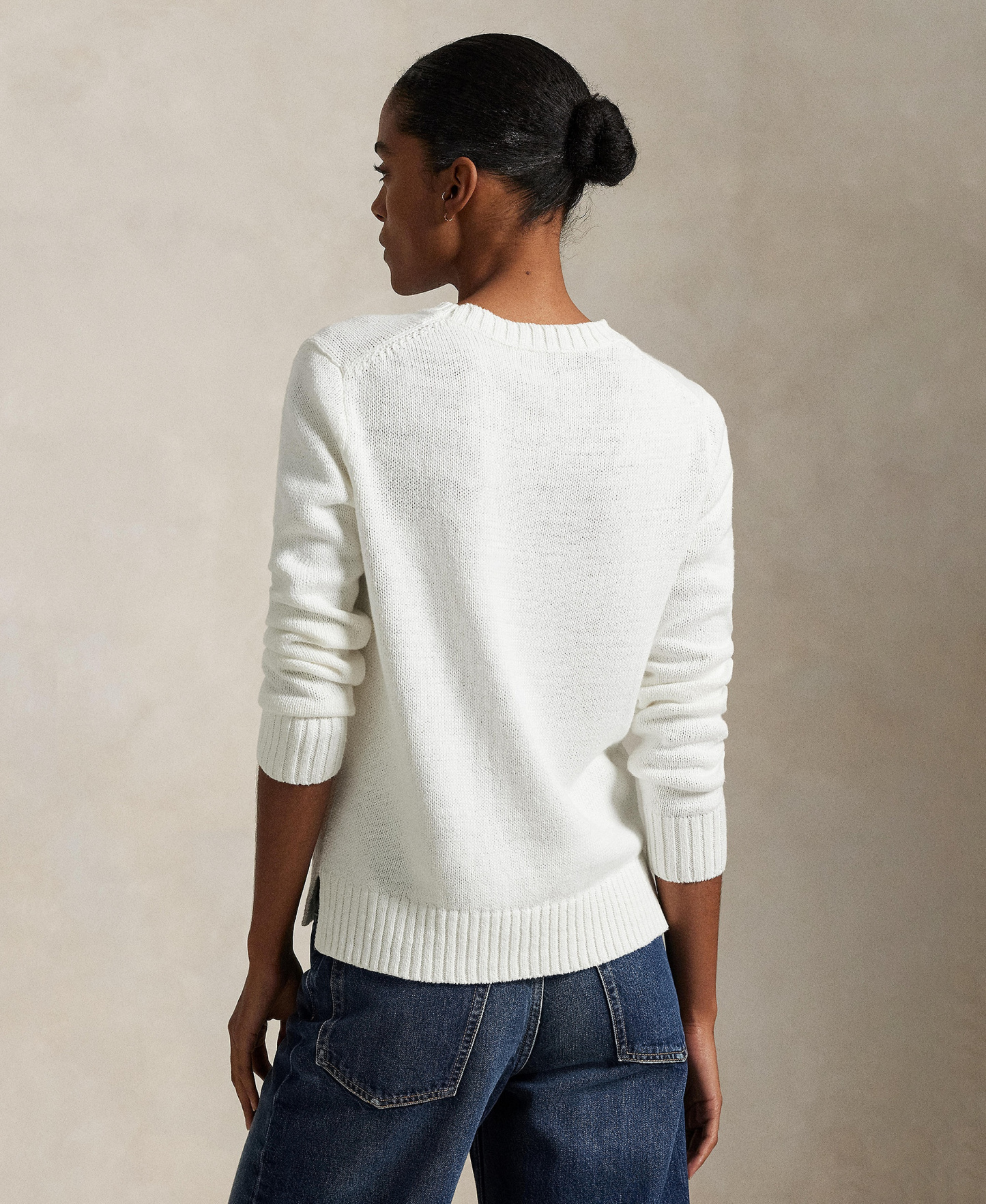 Polo Ralph Lauren Women's Polo Bear Linen-Cotton Crewneck Sweater - White