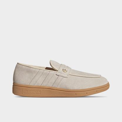 Women's adidas Originals Handball Spezial Loafer Casual Shoes - Part 1 - Wonder White/Wonder White/Gum - Left shoe facing left. Outside of the shoe.
