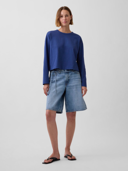 Knit Oversized Crop T-Shirt - Blue track