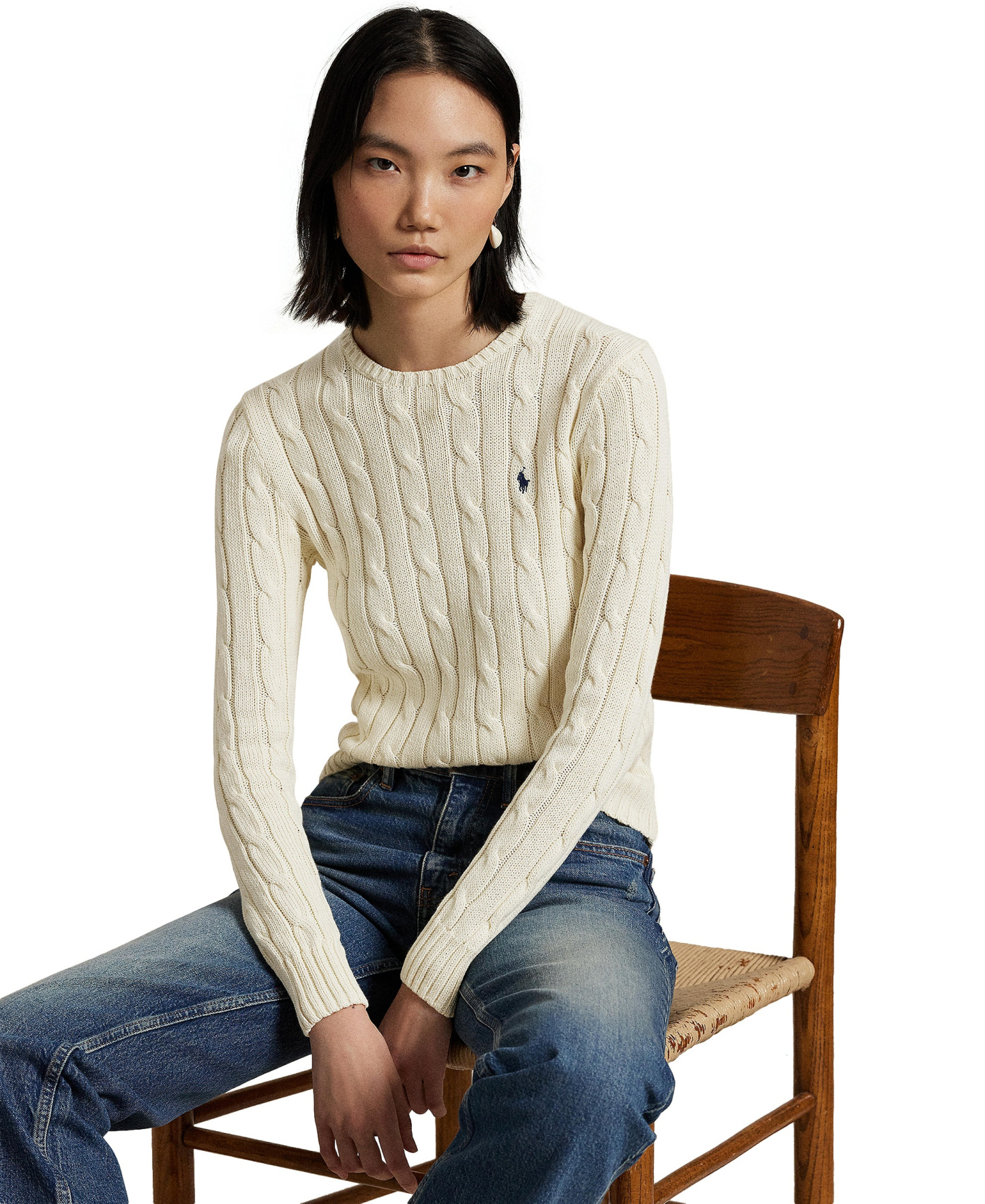 Polo Ralph Lauren Women's Cable Wool-Cashmere Crew Neck Sweater - Authentic Cream
