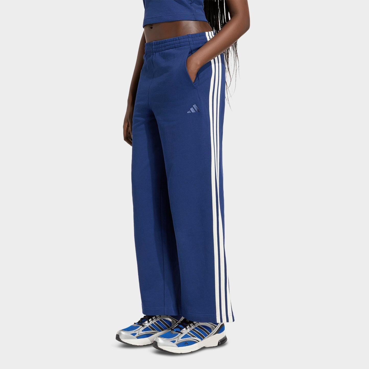 Women's adidas Kit 3-Stripes Wide Pants - Dark Blue/Off White