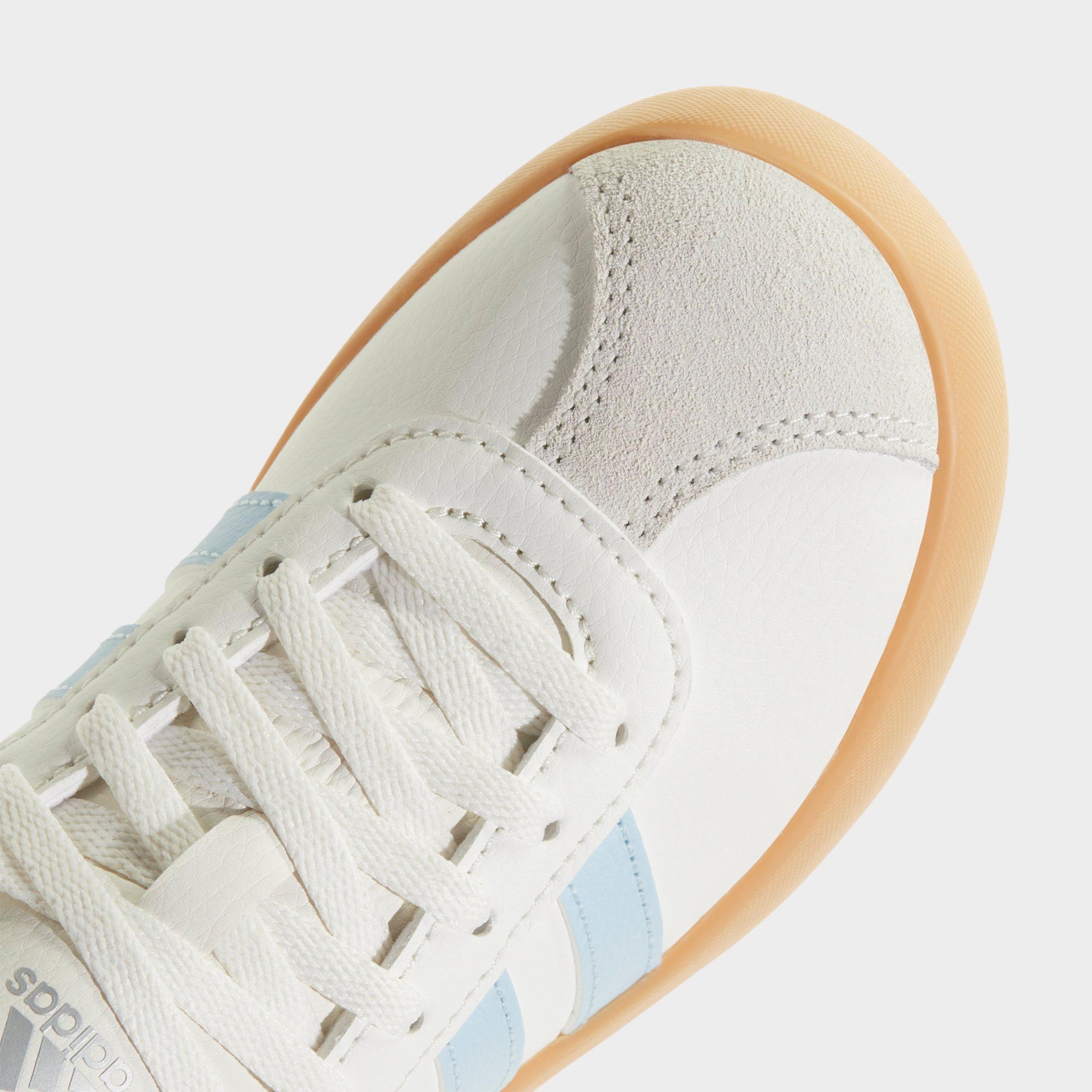 Big Kids' adidas VL Court 3.0 Skateboarding Casual Shoes - Core White/Ice Blue/Gum - Detail shot