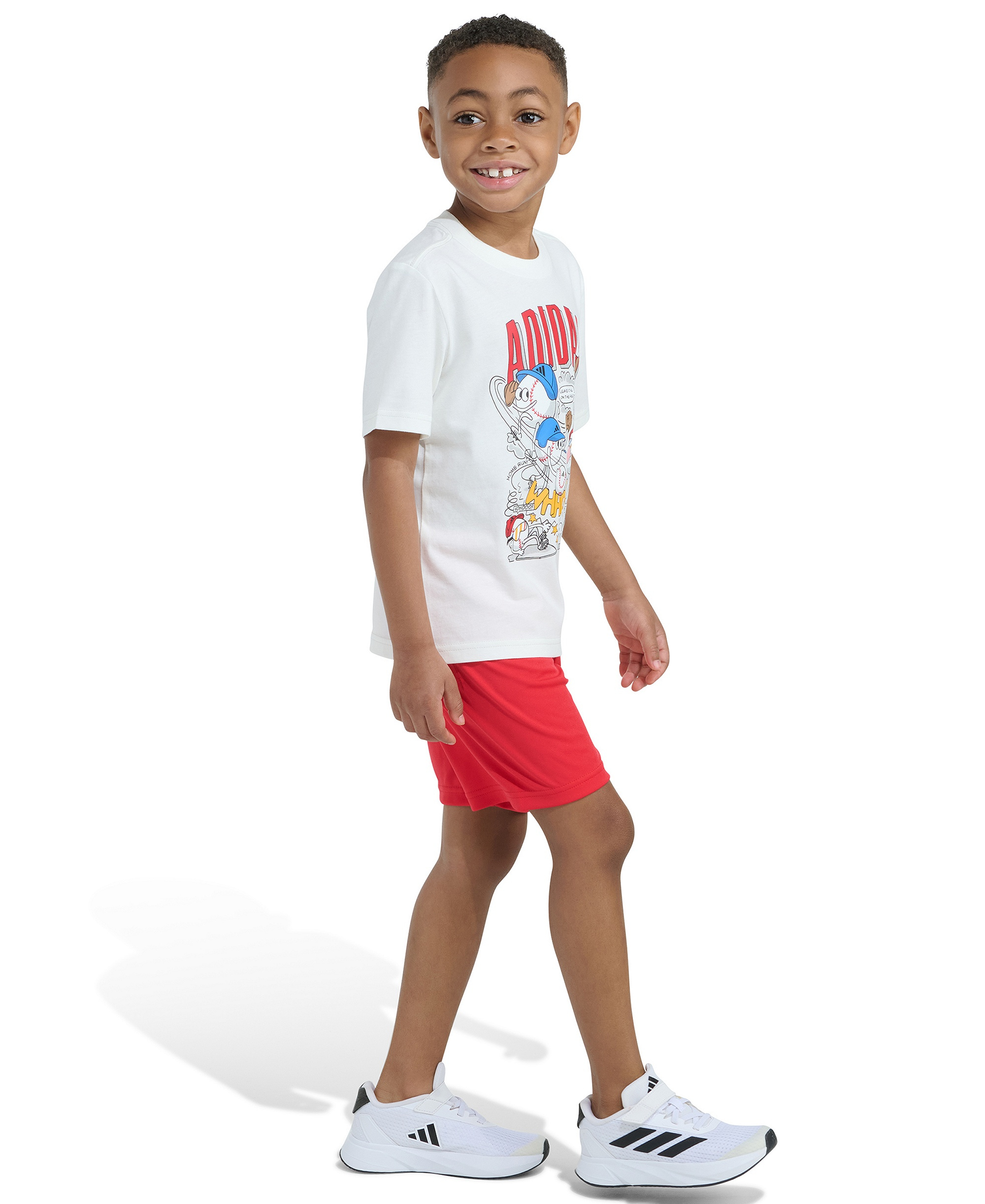 adidas Boys' 2T-7 Essential Graphic T-Shirt and Shorts, 2-Piece Set - White/Red