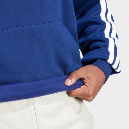 Men's adidas Essentials 3-Stripes Fleece Pullover Hoodie - Dark Blue/White - view 5