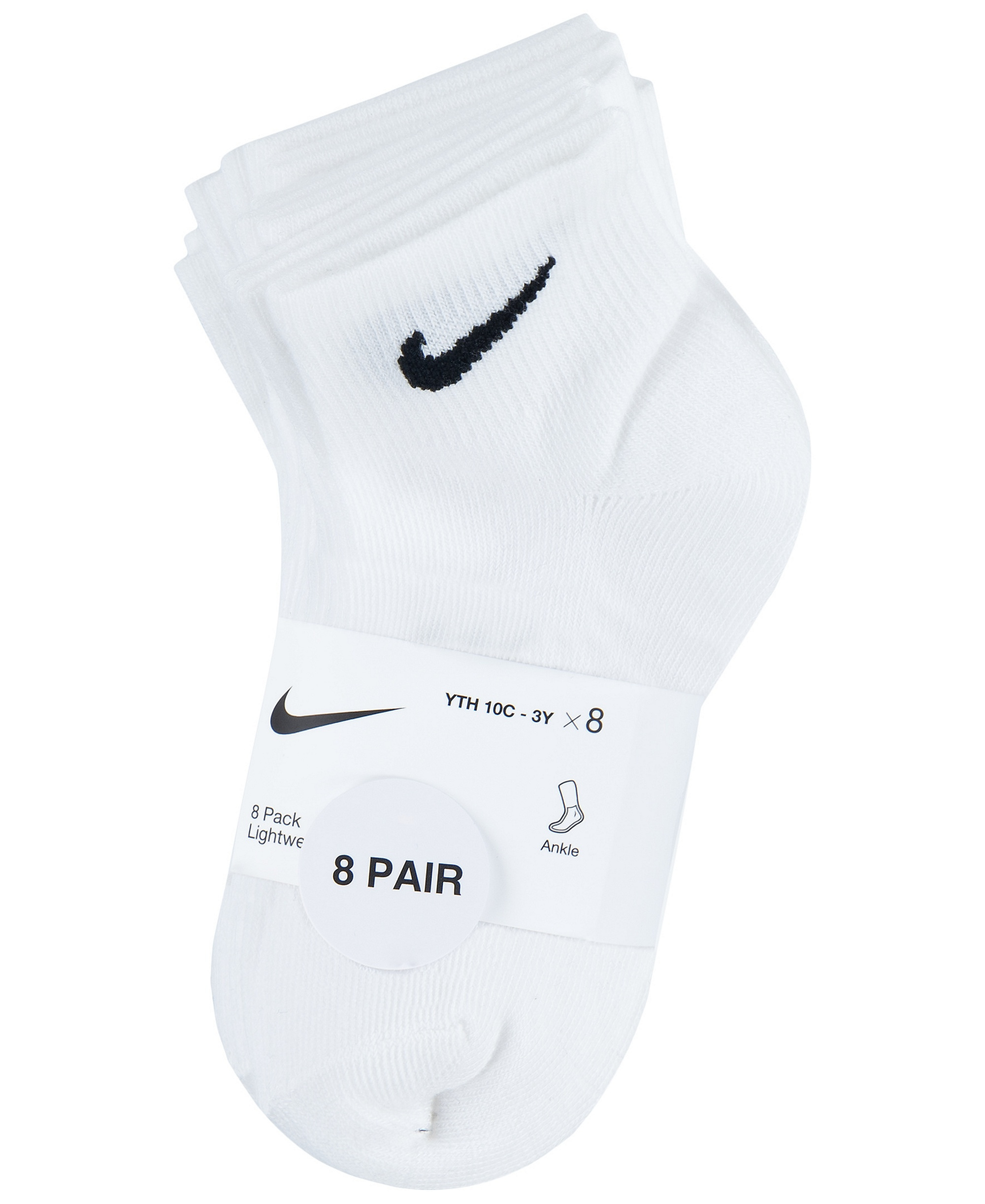 Nike Boys' and Girls' 5-7 Ankle Socks, 8-Pack - White