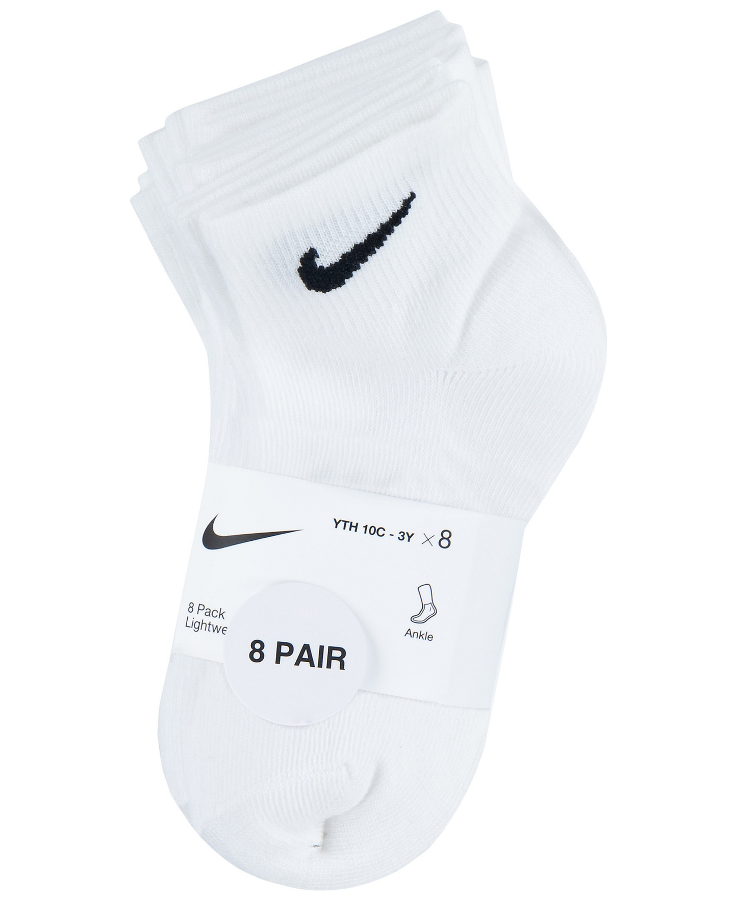 Nike Boys' and Girls' 5-7 Ankle Socks, 8-Pack - White