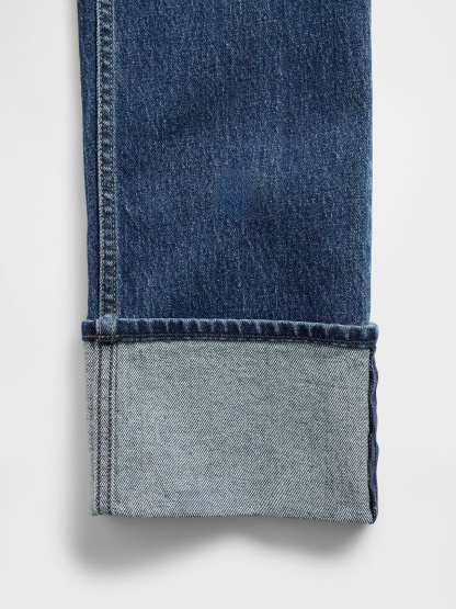 High Rise Twisted-Seam '90s Slim Straight Jeans - Cuffed dark wash