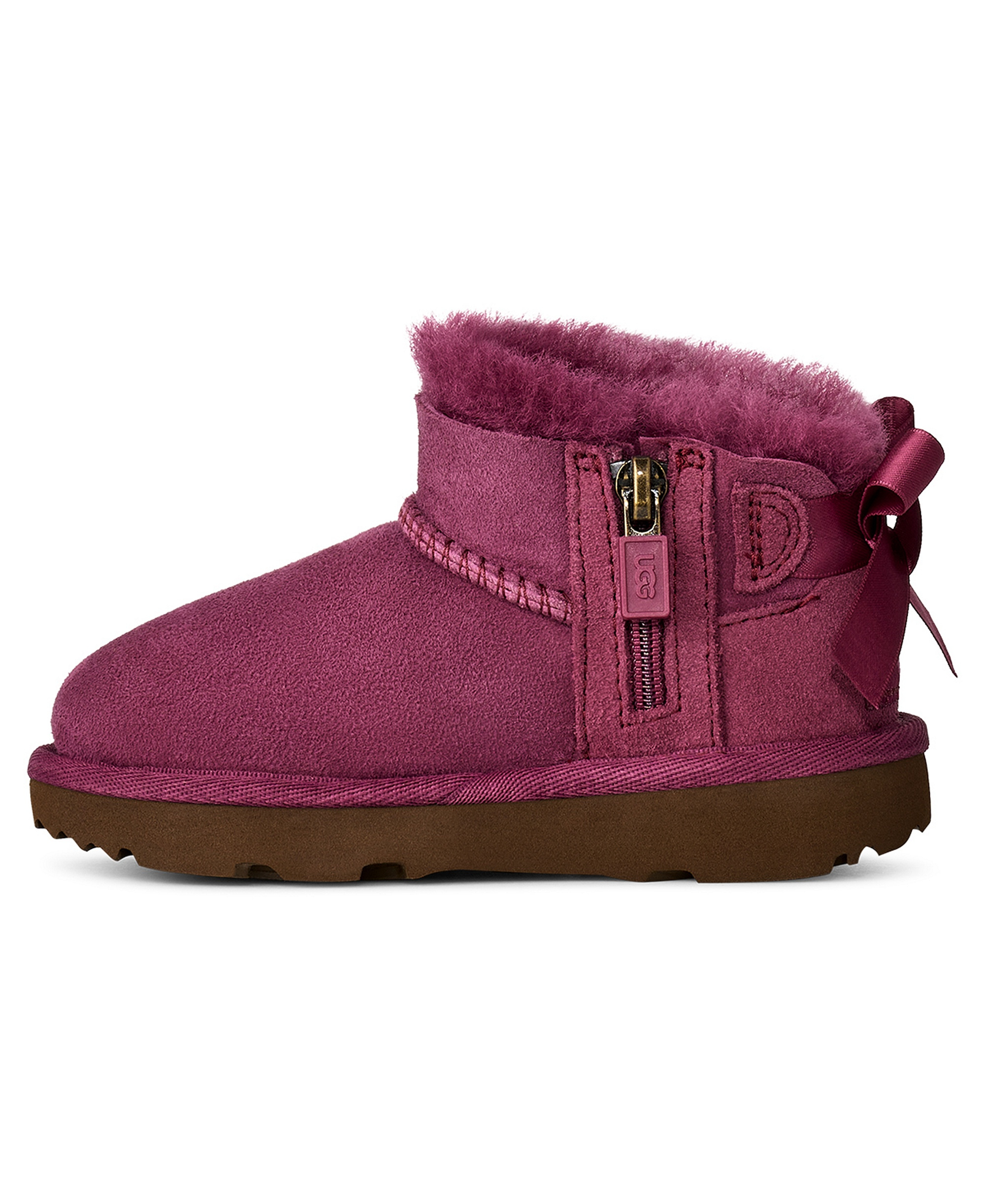 UGG® Toddler Kids Ultra Mini Bailey Bow Zipper Booties - Dark Winterberry