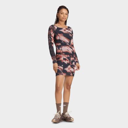 Women's adidas Originals Graphic Mini Dress - Vermillion/Crystal Linen/Aurora Coffee/Black