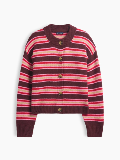 CashSoft Oversized Chunky Cardigan - Purple burgundy & pink stripe