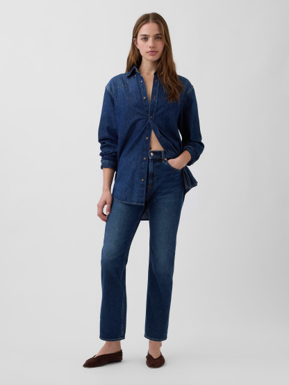 High Rise ’90s Slim Straight Crop Jeans - Dark indigo