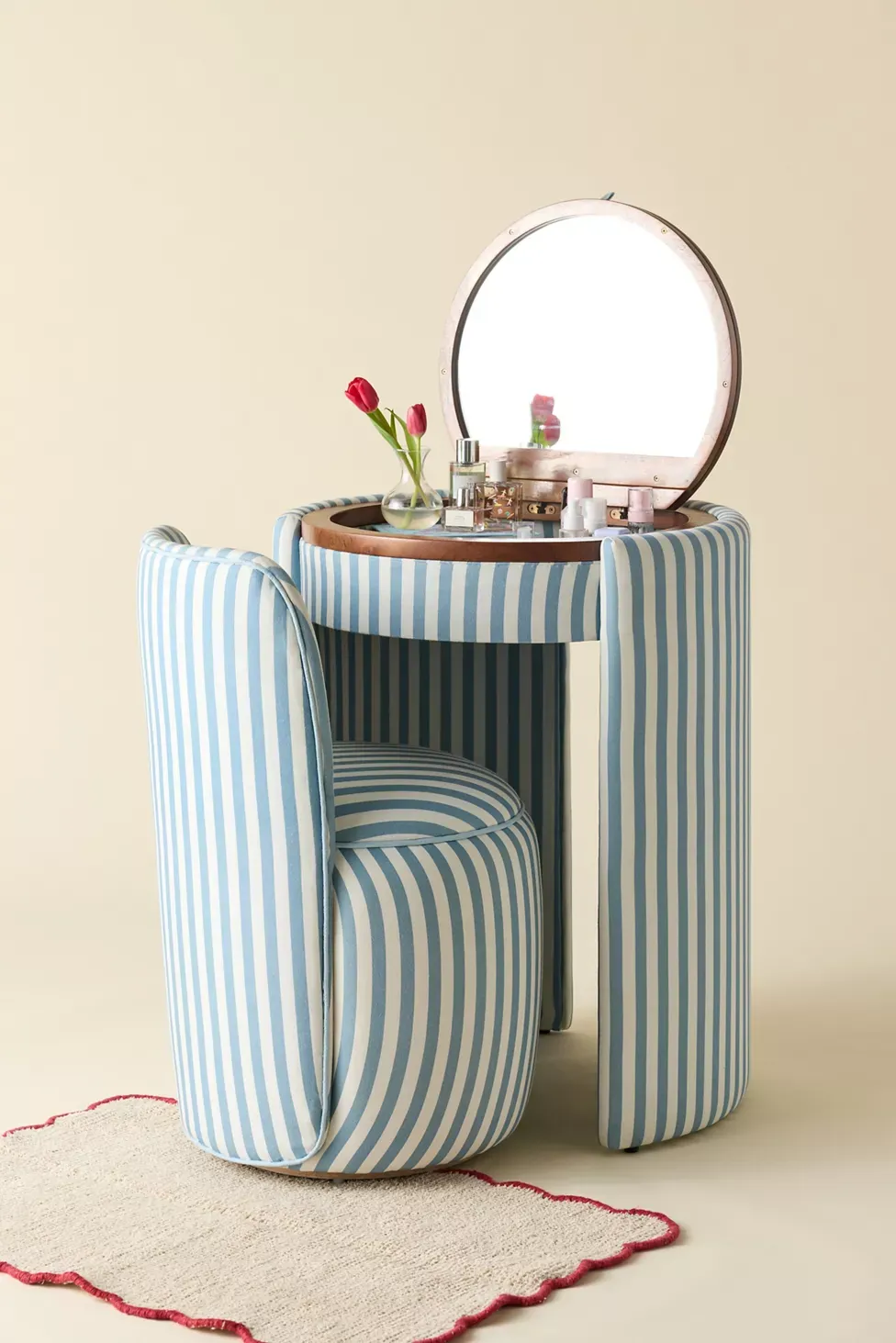 Jane Upholstered Vanity & Stool Set - Blue Stripe