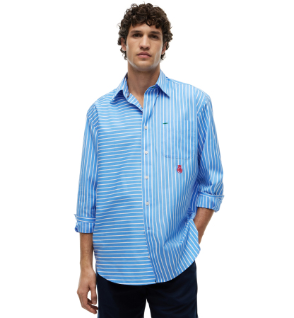 Tommy Hilfiger Men's Color-Block Asymmetrical Stripe Shirt - Blue Spell/Stripe