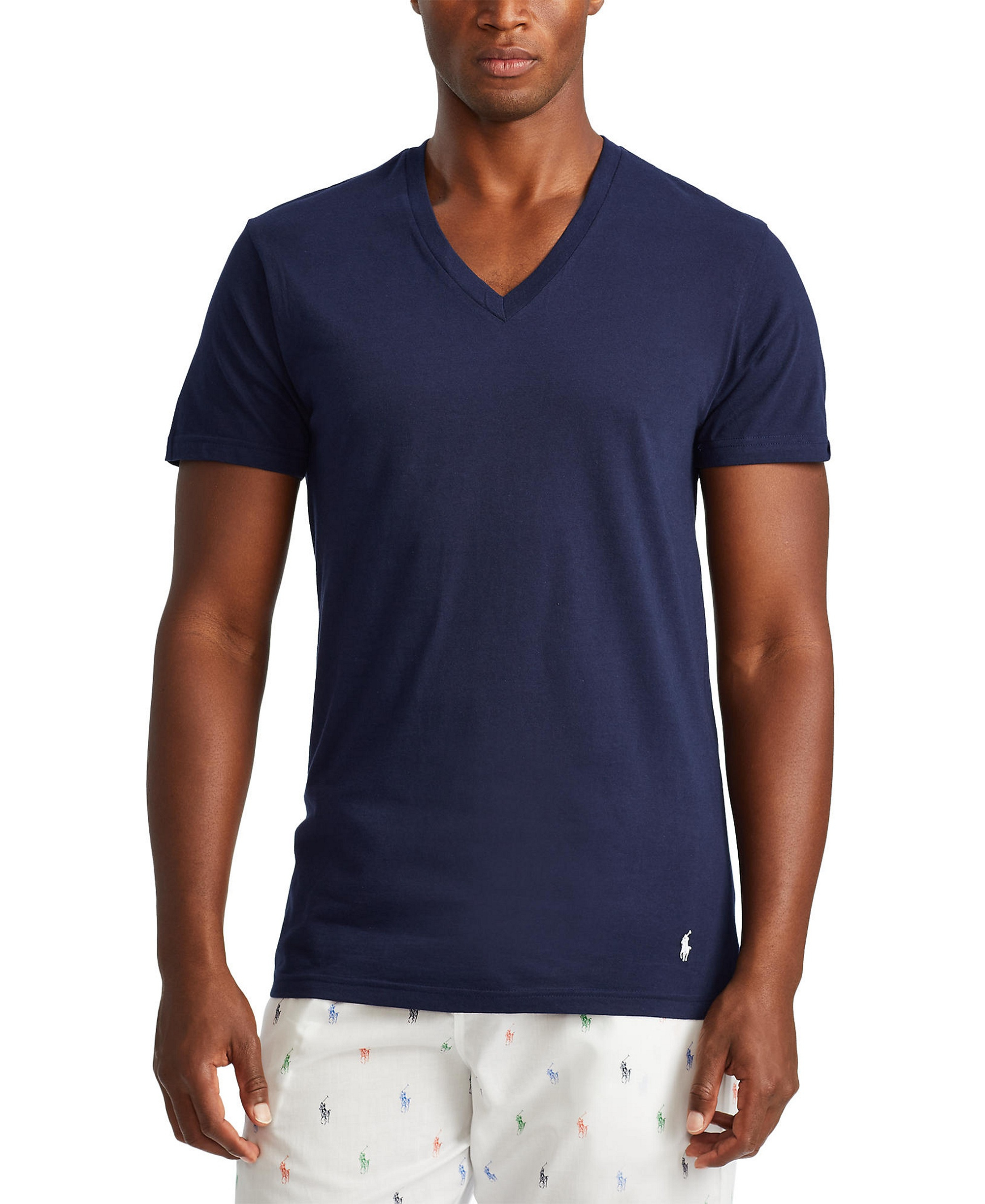 Polo Ralph Lauren Men's 3-Pack V-Neck Classic Undershirts - White / Surf Blue / Cruise Navy