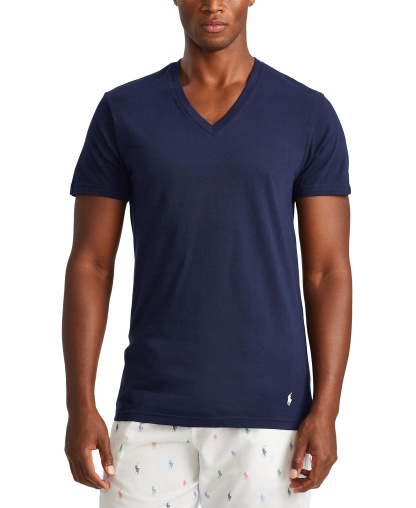 Polo Ralph Lauren Men's 3-Pack V-Neck Classic Undershirts - White / Surf Blue / Cruise Navy