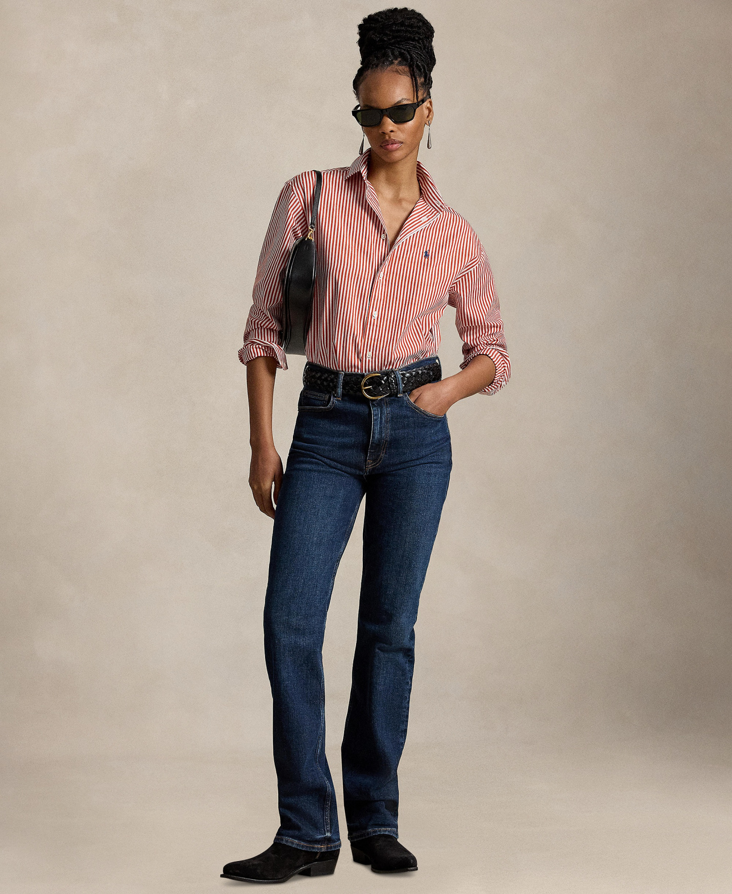 Polo Ralph Lauren Women's Relaxed-Fit Striped Cotton Shirt - Orange/Leaf White