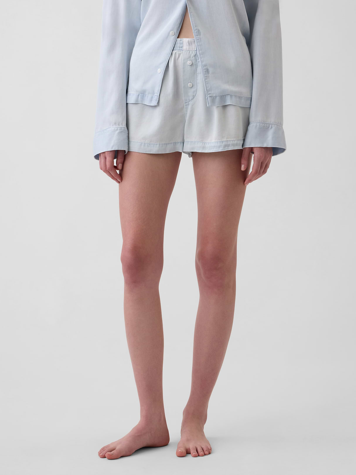 Poplin PJ Boxer Shorts - Light blue indigo