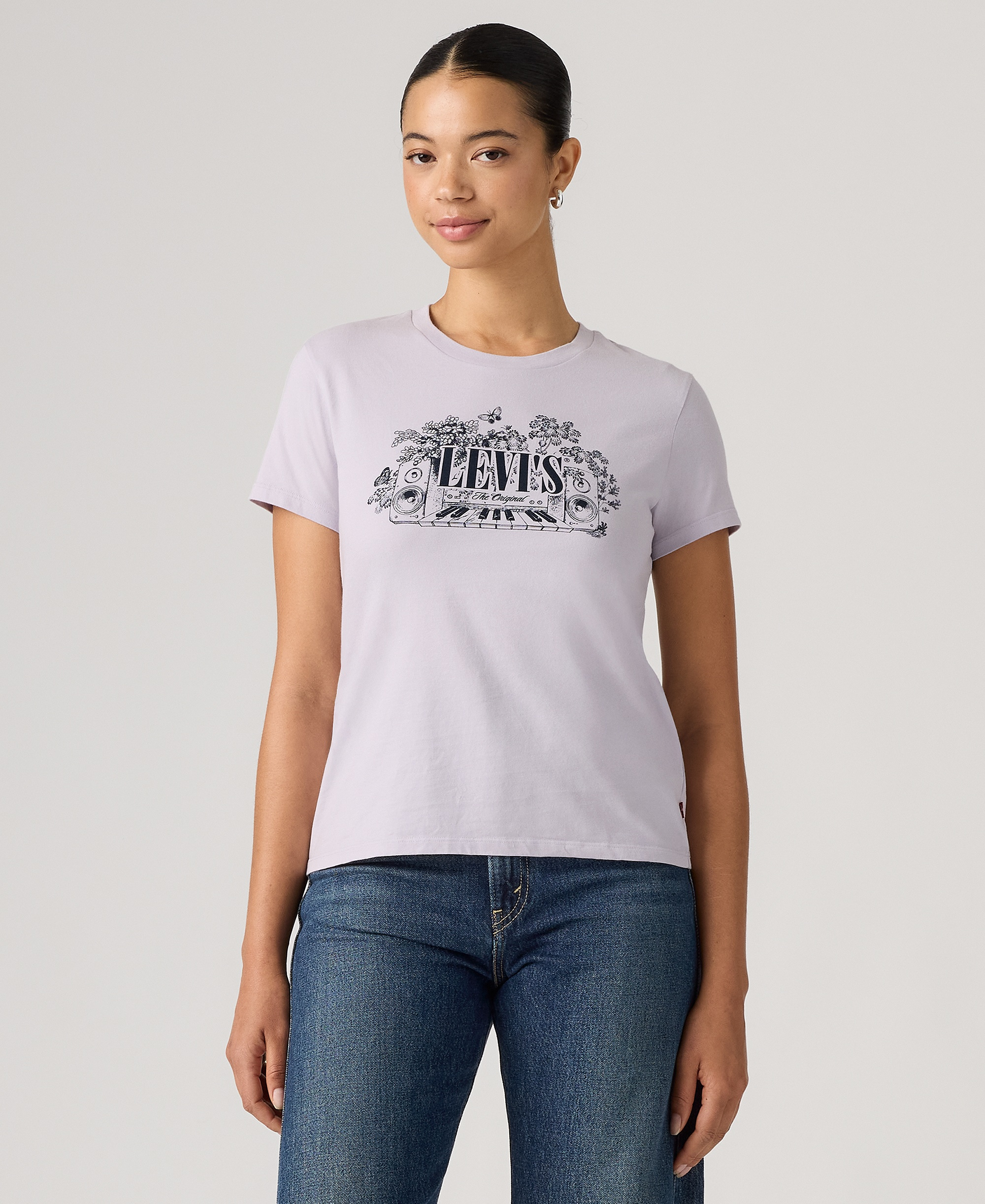 Levi's Women's Perfect Graphic Logo Cotton T-Shirt - Serif Synth Lavender Blue