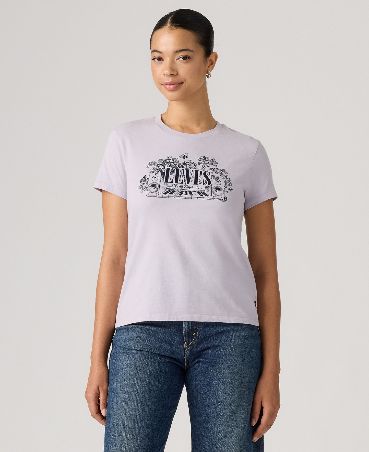 Levi's Women's Perfect Graphic Logo Cotton T-Shirt - Serif Synth Lavender Blue