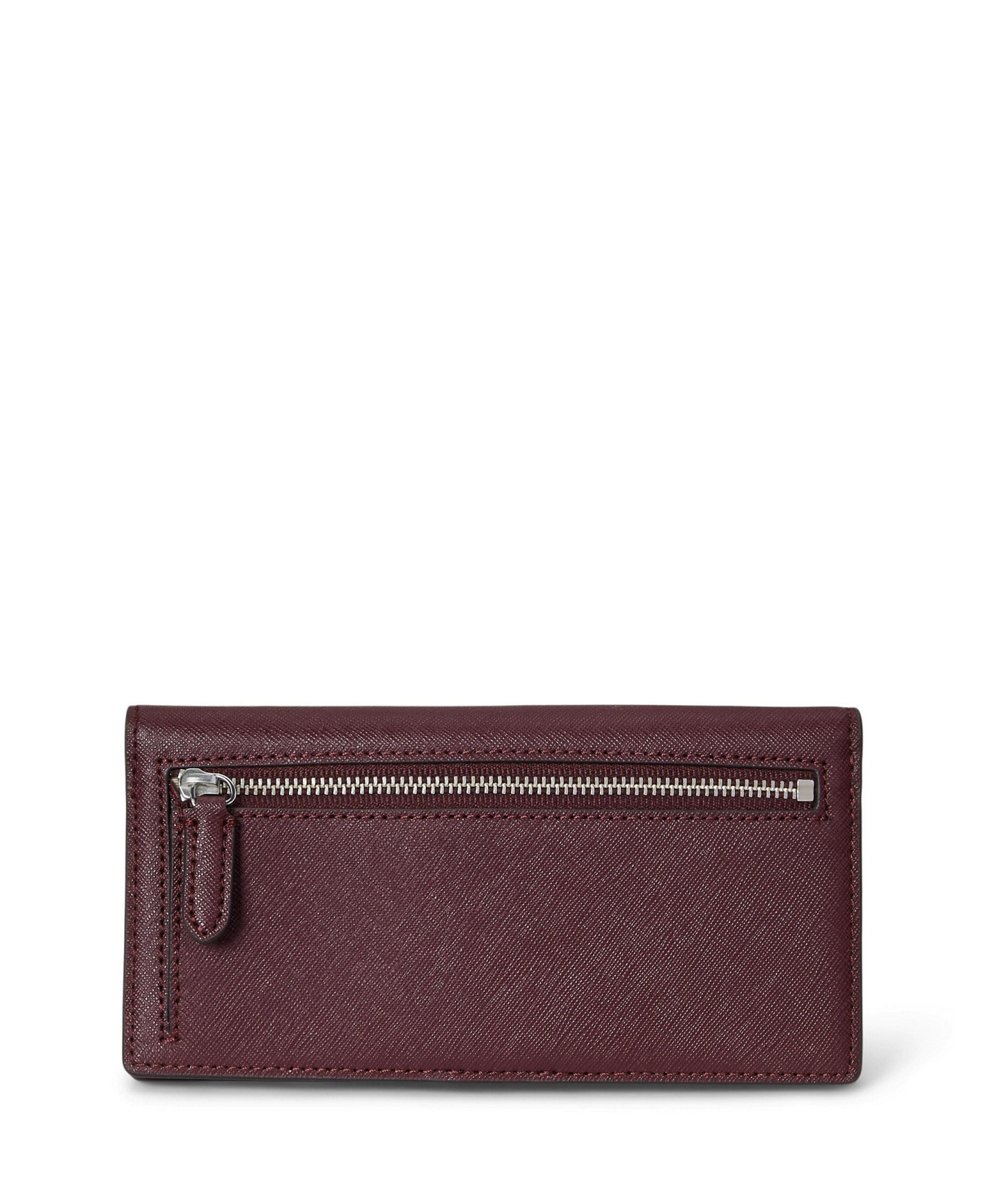 Lauren Ralph Lauren Crosshatch Leather Slim Snap Closure Wallet - Dark Garnet