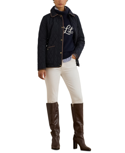 Lauren Ralph Lauren Petite Quilted Velboa-Lined Jacket, Created for Macy's - Dk Navy