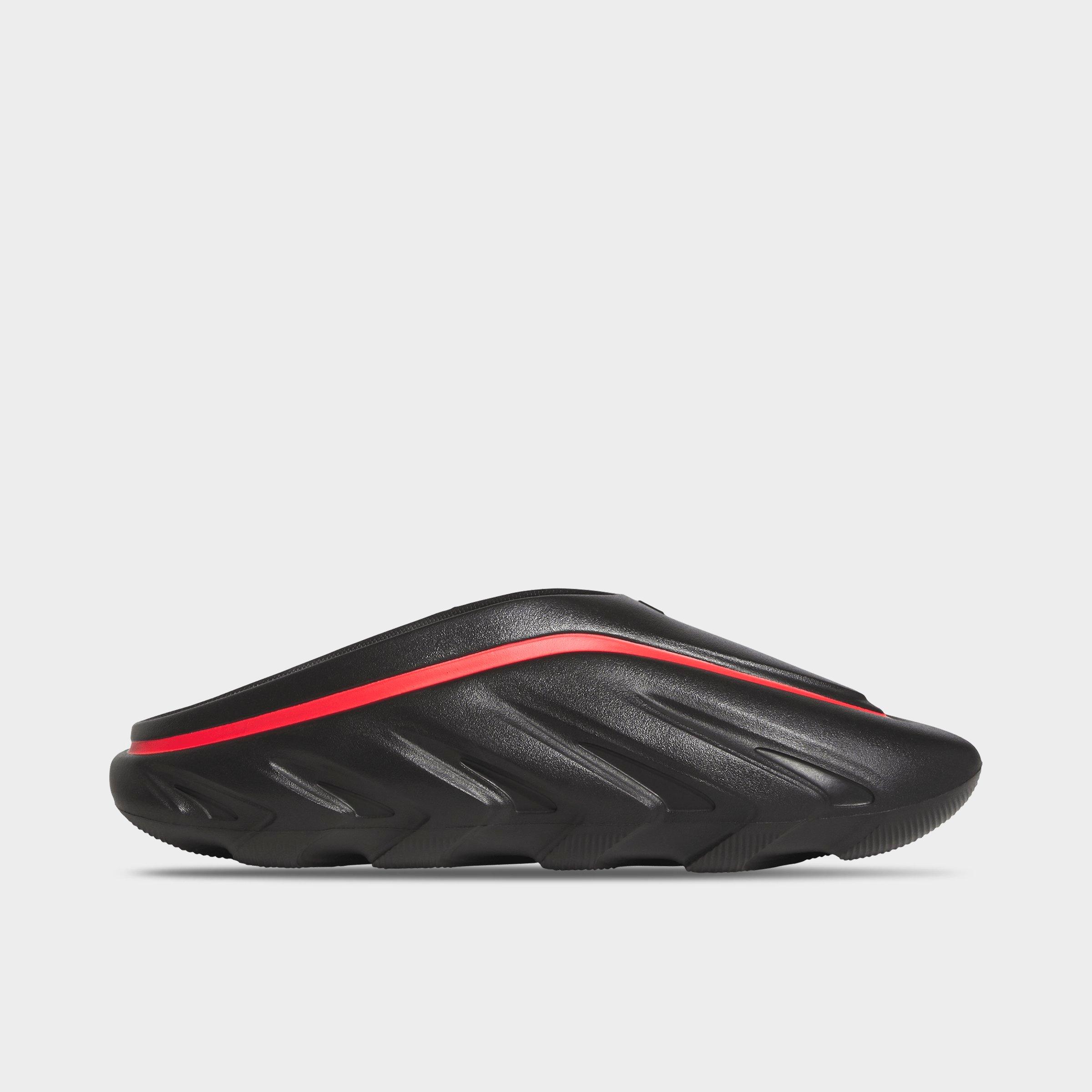 Men's adidas Anthony Edwards 3 Mules - Core Black/Lucid Red - Left shoe facing left. Outside of the shoe.