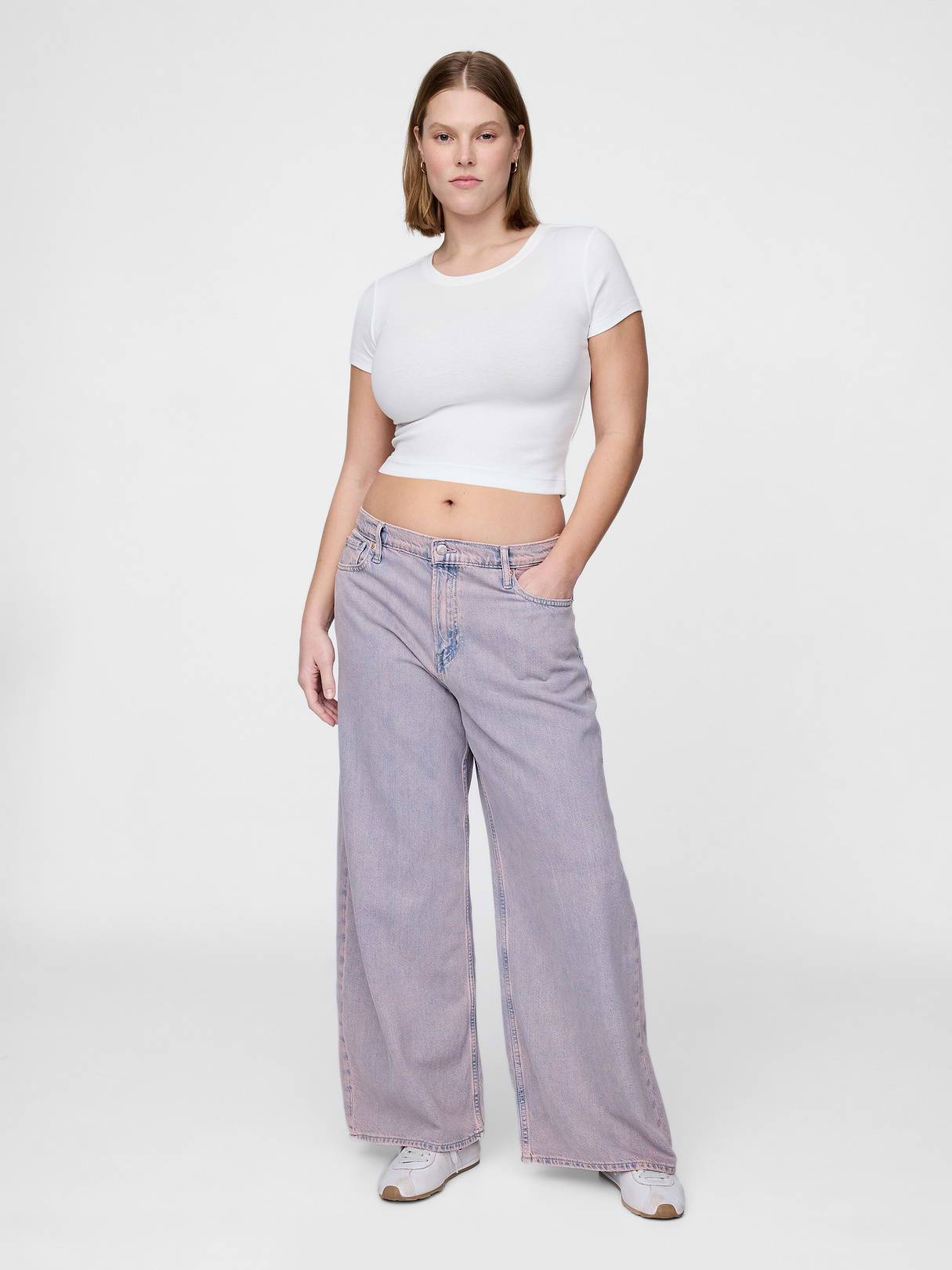 Mid Rise Denim Stripe Baggy Jeans - Rose mist pink