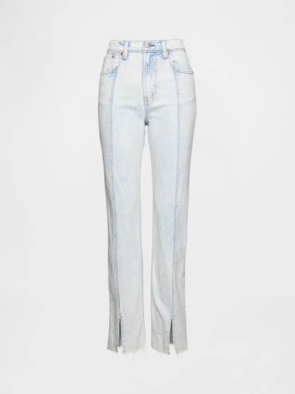 High Rise Twisted-Seam '90s Slim Straight Jeans - Seamed acid wash
