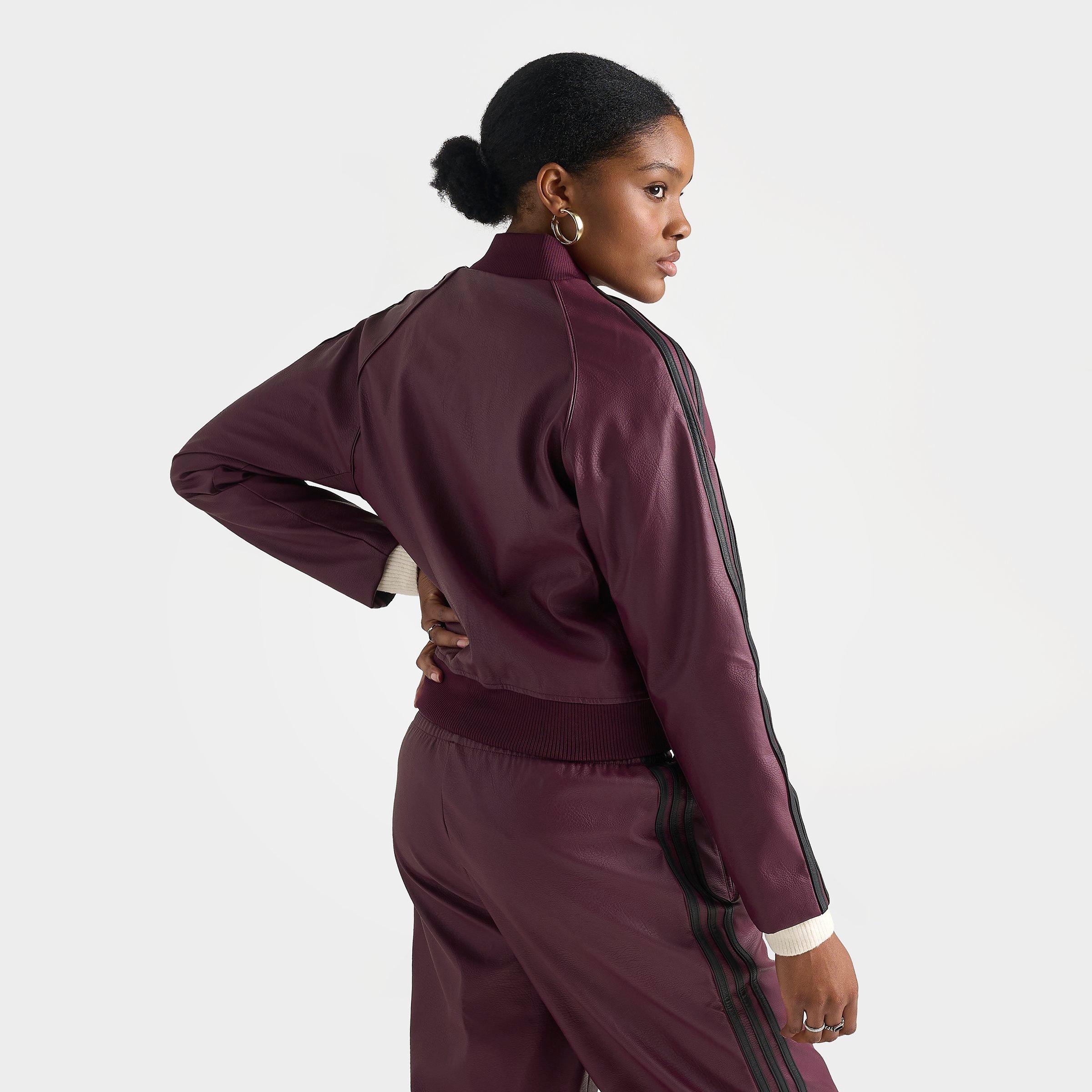 Women's adidas Originals Pleather Superstar Full-Zip Track Top - Maroon/Black/Dark Football Gold