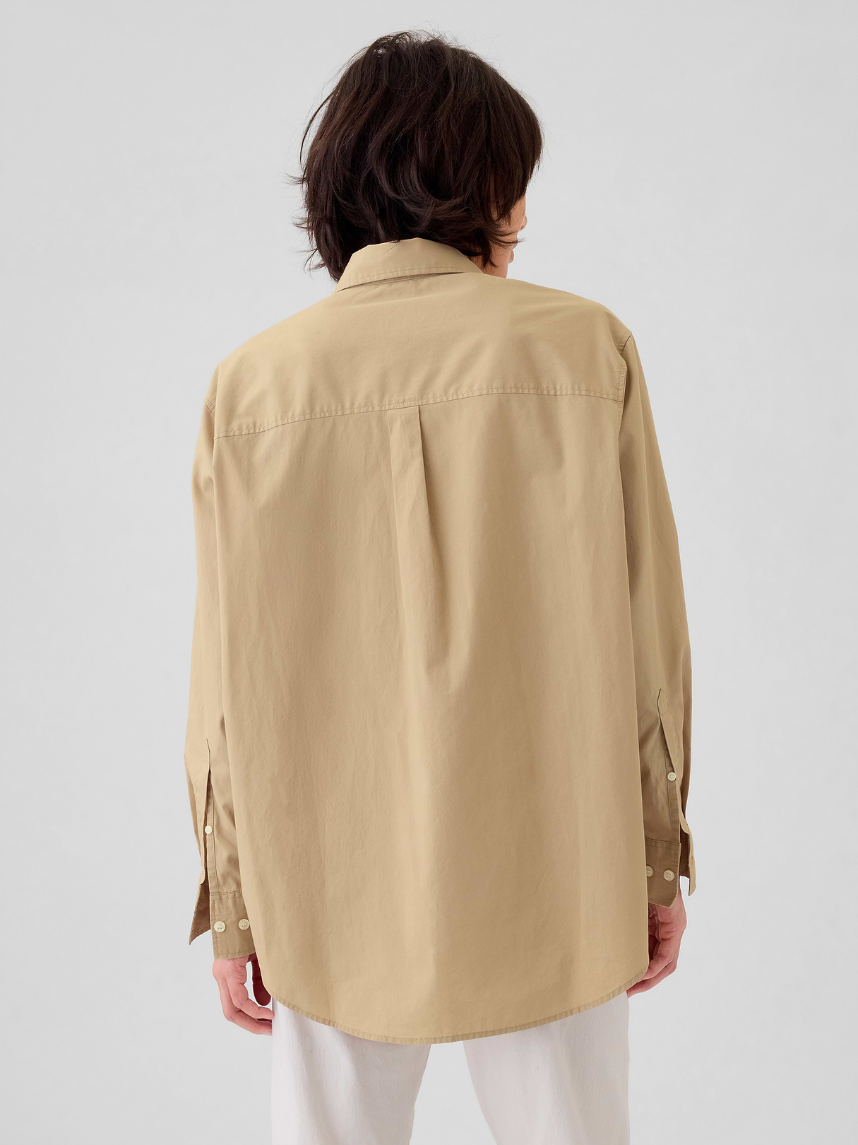 Organic Cotton Poplin Stripe Big Shirt - khaki tan