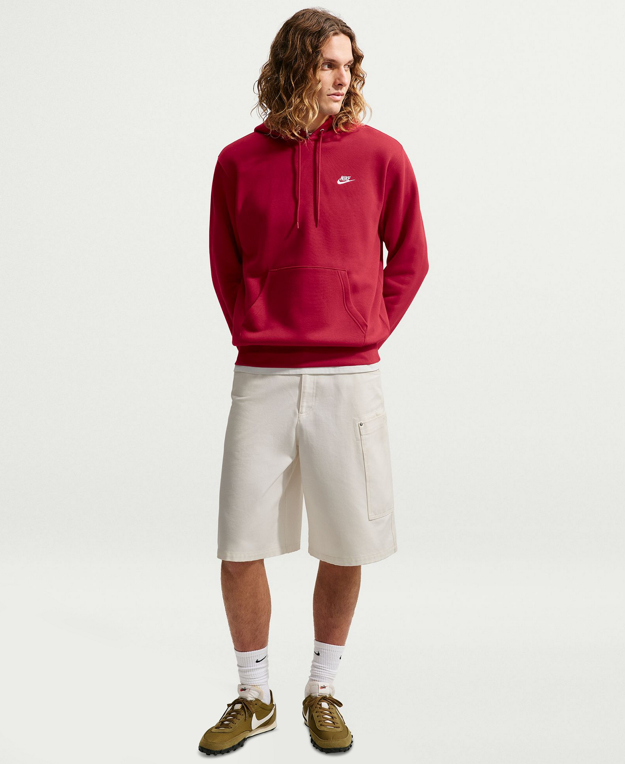 Nike Men's Club Pullover Fleece Hoodie Logo - Tough Red/White