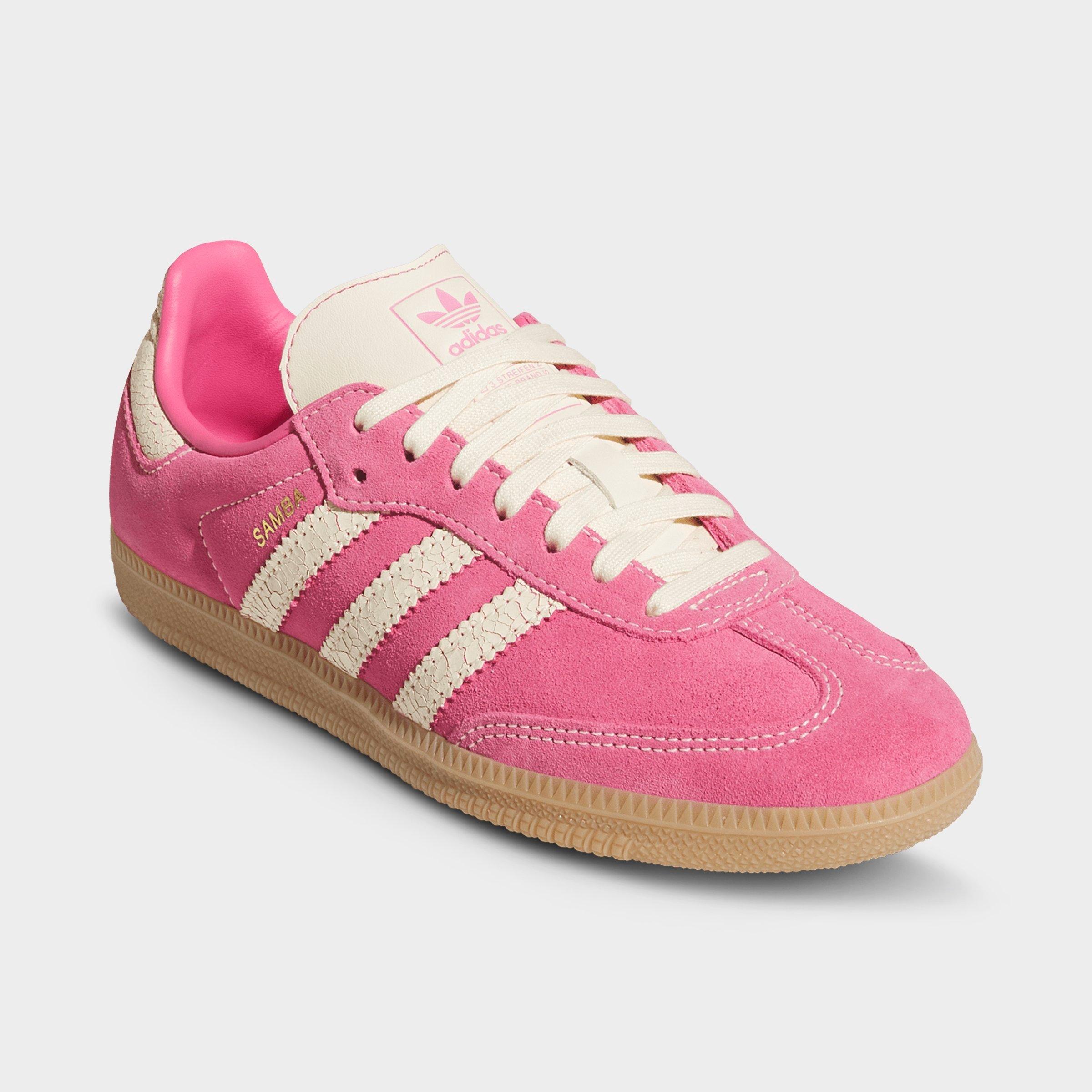 Big Kids' adidas Originals Samba OG Casual Shoes - Part 1 - Pink Fusion/Warm Vanilla/Gum - Both shoes facing left