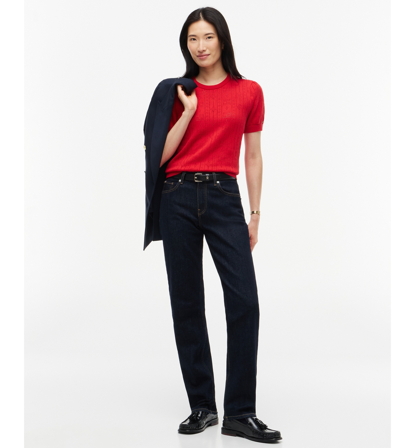 Tommy Hilfiger Women's Pointelle Puff-Sleeve Sweater - Red